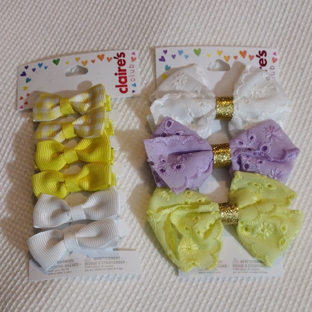 Set Of 2,Claire's Vibrant Hair Bow Collection - Yellow, White, Purple